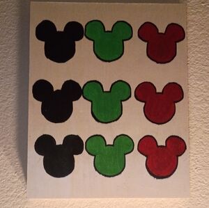 Handpainted Colorful Mouse Silhouette Acrylic Painting On Wood Canvas Wall Decor